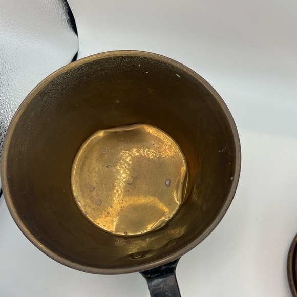 Set of 3 Antique Brass Copper Fireplace Pots with Long Iron Handle Dipper Scoop - Picture 9 of 17